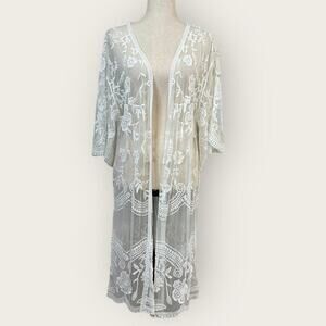 NWT | Rachel Zoe | Lace Mesh Long Kimono | White | One Size